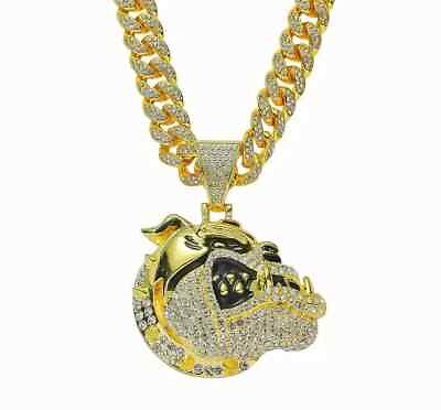 Bull dog Large Pendant 12mm 20quot; Iced Cubic Zirconia Bling Chain Hip Hop Necklace $27.99