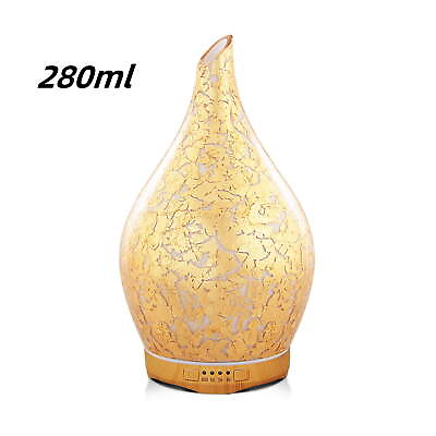 #ad LED Light Essential Oil Humidifier Ultrasonic Handmade Glass Gold Plated 280ml $38.67