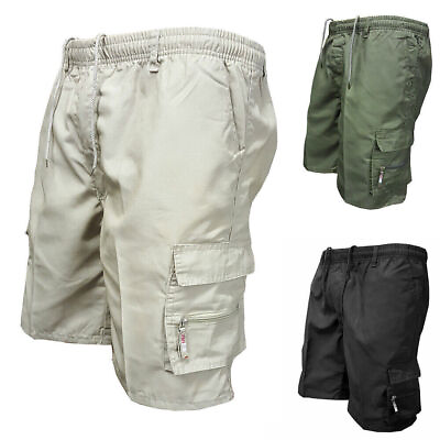 #ad Mens Elasticated Cargo Shorts Casual Work Combat Drawstring Pockets Half Pants A $17.99