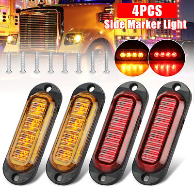 #ad 4x Amber Red 4 LED Side Marker Clearance Lights Waterproof for Trailer Truck RV $8.92