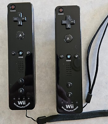 #ad 2 Nintendo OEM Wii Remote Black Motion Plus Controller Tested Black $39.99