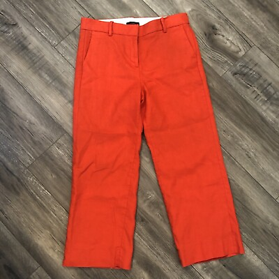 #ad J. Crew Pants Womens Size 8 Orange Red Wide Leg Crop Linen Peyton Style #L2881 $24.99