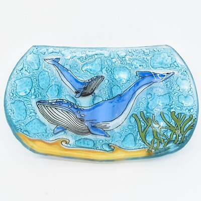 #ad Fused Art Glass Humpback Whale Ocean Design Soap Dish Tray Handmade in Ecuador $23.99