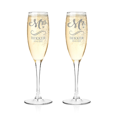 #ad Stemmed Champagne Flutes Set of 2 – Engraved Wedding Champagne Glasses Crystal $28.95
