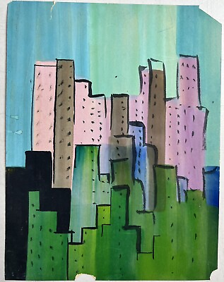 #ad Gouache on Paper Original Watercolor Painting Cityscape Buildings 9” x 12quot; $16.72