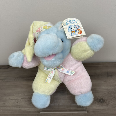 #ad Soft Expressions Dan Dee Hippo Plush Vtg Pastel Terry Cloth Baby Rattle HTF TAG $99.00