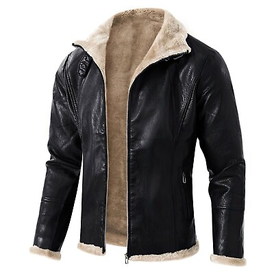 #ad Men#x27;s Winter Fur Jacket Thickened Warm Turn Collar Coat Genuine Leather Jacket $184.99
