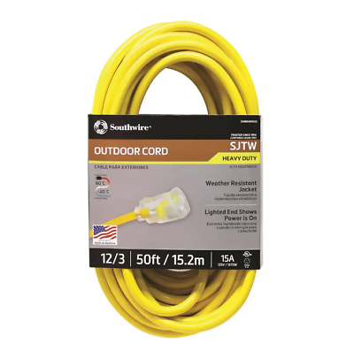 #ad 50 ft. 12 3 SJTW Outdoor Heavy Duty Extension Cord with Power Light Plug $47.95