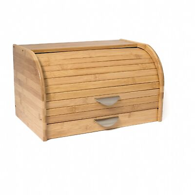 #ad Lipper International Bamboo Roll Top Breadbox with Drawer Brown $73.46