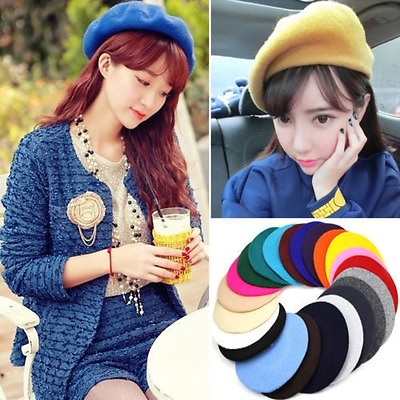 #ad Fashion Women Winter Autumn Wool Blend Beret Cap Solid Color Warm Hat MultiColor $3.79
