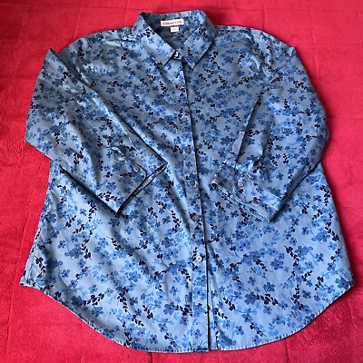 #ad Cold water Creek Blue Floral Button Up Long Sleeve Blouse 14 $25.00