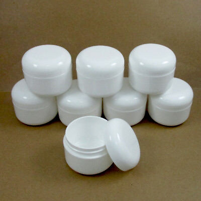 #ad 8 White 1.7 Oz Plastic Cosmetic Double Wall Cream Empty Dome Jars Container Cap $12.34