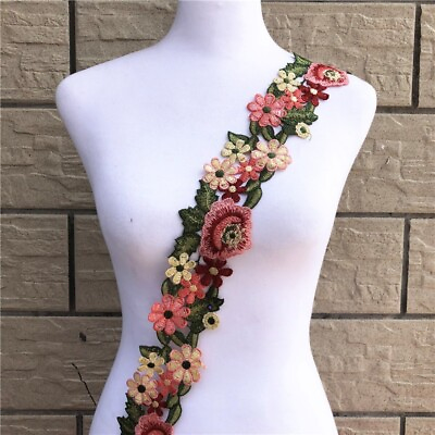 #ad 5Yards Flower Embroidered Trim Lace Ribbon Wedding Sewing Fringe Edge Craft DIY $7.03