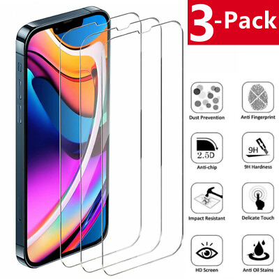 #ad 3 PACK For iPhone 15 14 13 12 11 Pro Max XR 8 7 Tempered GLASS Screen Protector $3.99
