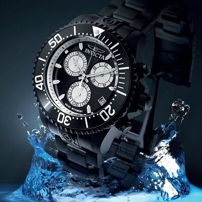 #ad Invicta Men 47mm COMBAT BLACK Grand Diver Swiss ETA Made Quartz Chrono SS Watch $139.95