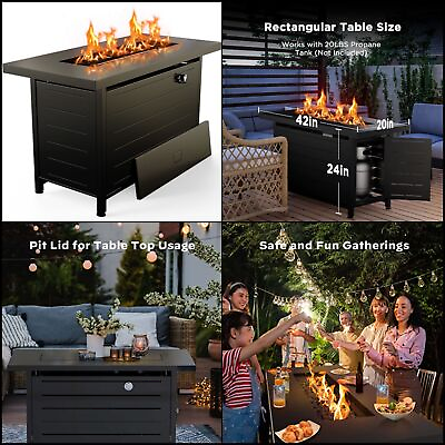 #ad Gas Fire Pit Table 42 Inch 60000 BTU Round Outdoor 2 in 1 Firepit Table Black $394.68