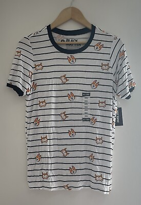 #ad Black Matter Girls Cute Corgi Striped Rayon Ringer T Shirt White Black S NWT $13.99