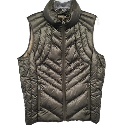 #ad ANA Packable Premium Down Puffer Vest Metallic Army Green Full Zip Lightweight $26.62