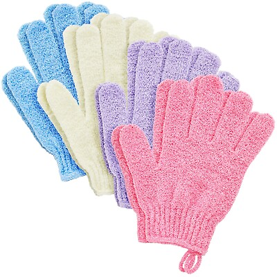 #ad 4 Pairs Exfoliating Gloves for Shower Bath Mitts for Women Men 4 Colors $8.99