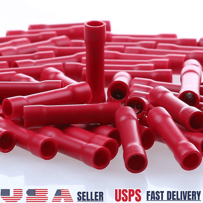 #ad 25 500PCS Red 22 16AWG Wire Fully Insulated Butt Connector Crimp Splice Terminal $17.49