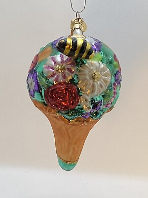 #ad Dept. 56 Blown Glass Flower Christmas Ornament Bouquet With Dangling Bee 6” $18.25