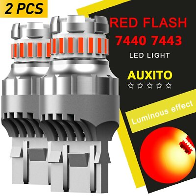 #ad AUXITO 7440 7443 7444 Super Red Light Car LED Brake Tail Stop Bulbs Flash Strobe $13.99