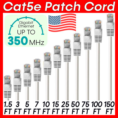 #ad White Cat5e Cable Ethernet Cable LAN Cat5e Patch Cord Internet Network Wire Lot $8.29