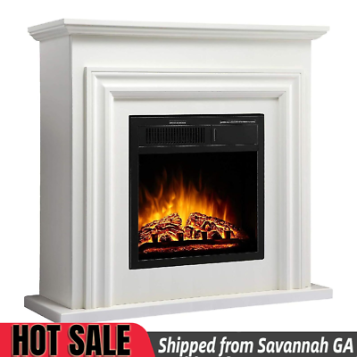 #ad #ad 26.5#x27;#x27; White Electric Fireplace with Mantel Wooden Frame Firebox from GA 31405 $270.99