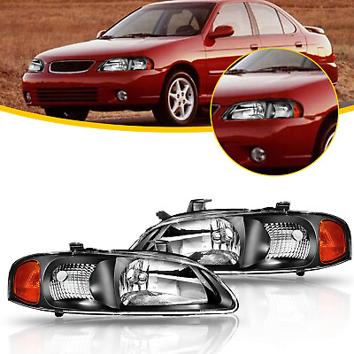 #ad Headlights FOR Nissan Sentra 2000 2003 Black Light Front Headlamps Replace $69.99
