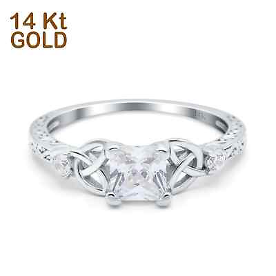 14K White Gold Cushion Celtic Art Deco Engagement Ring Simulated Cubic Zirconia $320.99