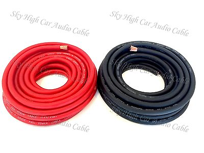 #ad 50 ft 4 Gauge AWG 25#x27; BLACK 25#x27; RED Power Ground Wire Sky High Car Audio $44.95