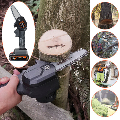 #ad 550W 24V Mini Cordless Electric Chain Saw Wood Cutter One Hand Tool 1 Battery $61.59
