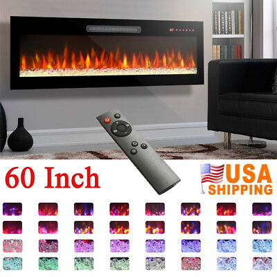 #ad 60quot; Wall Mount Electric Fireplace Heater w Remote Control Adjustable LED Flames $286.99