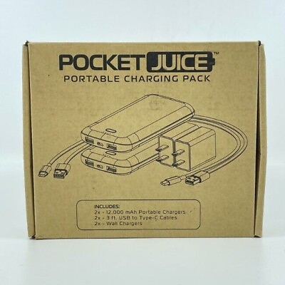 #ad 2 Pack PocketJuice Endurance Black Portable Rechargeable Dual Port 12000mAh $39.99