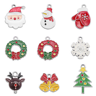 #ad 9 pcs Multi style Silver Plated Alloy Christmas Charm Enamel Pendant Earring DIY $4.27