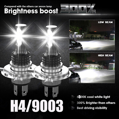 #ad H4 9003 LED Headlight Bulbs Kit 10000W 1000000LM Hi Lo Beam Super Bright White $22.19