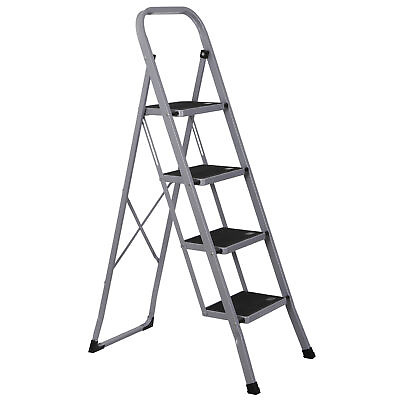 #ad 4 Step Ladder Handgrip Anti Slip 330lbs Portable Steel Step Stool Grey amp; Black $42.99