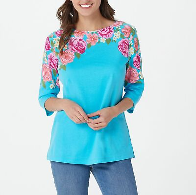 #ad Quacker Factory Size 2X French Blue Life is Rosey Printed and Sparkle Top $22.99