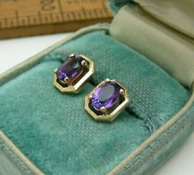 #ad Women#x27;s Vintage Estate 14K Yellow Gold Over Amethyst Push Back Stud Earrings 4Ct $48.00