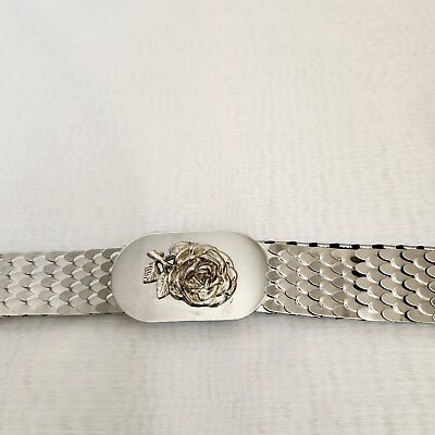 #ad Silver Metal Scallop Style Belt Womens Size OS S M L Silve Tone Hardware Stretch $14.94