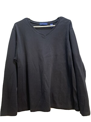 #ad Karen Scott Womens Black V Neck Long Sleeve T shirt Armpit To Armpit 24” Size XL $19.00