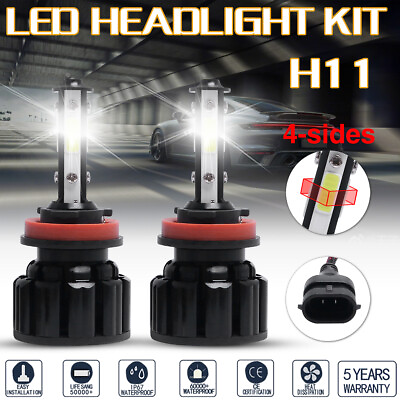#ad 4 Sides H11 LED Headlight Kits High Low Beam Bulbs 120W 18000LM 6000K White $9.99