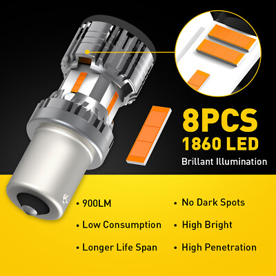 #ad BAU15S Turn LED Signal Light Bulbs Kit 2200K Amber 2400LM Anti Hyper Flash pair $21.99