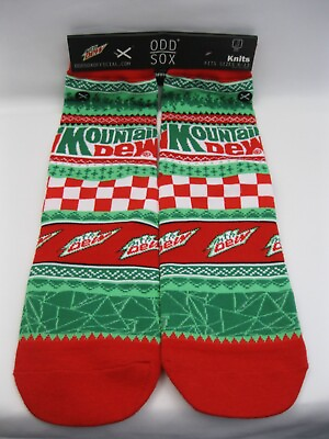 #ad Mountain Dew Odd Sox Knit Christmas Ugly Sweater Novelty Socks Sizes 6 13 New $12.95