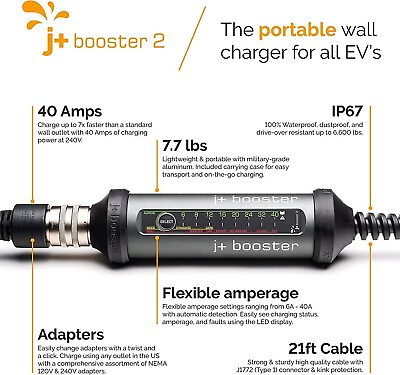 #ad J Booster 2 Portable Home EV Charger Level 2 40A 240V 21ft USED $314.10