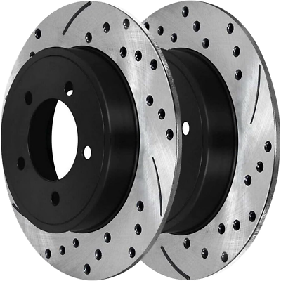 #ad Autoshack Rear Drilled Slotted Brake Rotors Black Pair of 2 Driver and Passenger $90.99