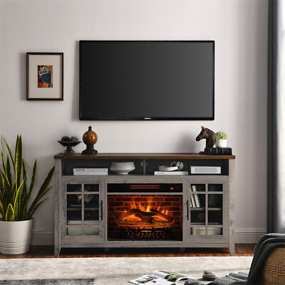 #ad 55In TV Media Stand w 1500W Electric Fireplace Inserts 3D HeaterGray Wash Color $309.00
