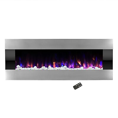 #ad Stainless Steel Electric Fireplace with Wall Mount amp; Remote Fire and Ice 54 In $219.99
