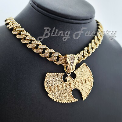 #ad Hip Hop Wu Tang Pendant amp; 16quot; 18quot; 20quot; 24quot; Full Iced Cuban Chain Bling Necklace $36.99