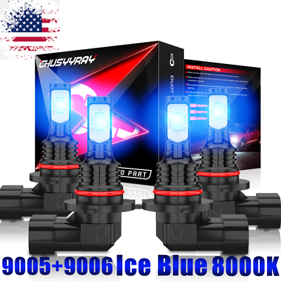 #ad 4PCS 9005 9006 LED Combo Headlight Kit Bulbs 8000K ICE Blue CSP High Low Beam $29.99